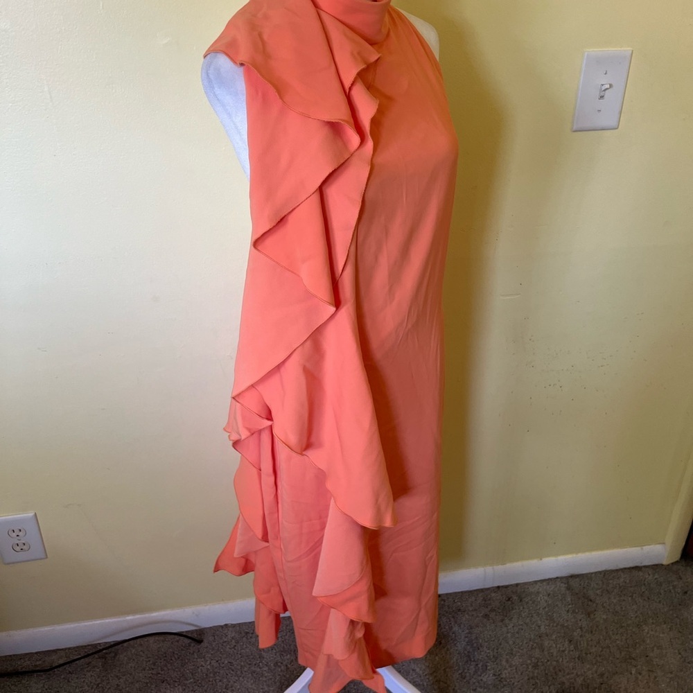 Issue NY Women’s Elegant Orange Ruffle Maxi Dress w High Neck Size Large